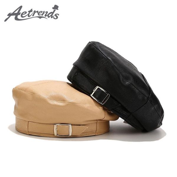 

berets [aetrends] women girls beret pu leater retro vintage plain solid colors elegant lady hat z-10190, Blue;gray
