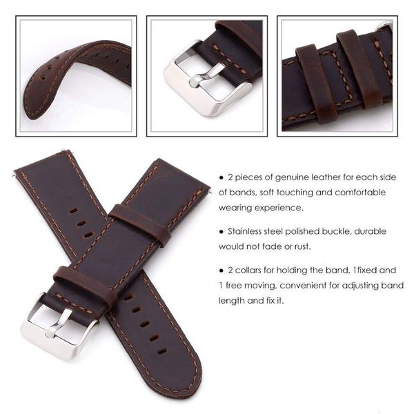 

22mm band for samsung galaxy watch 46mm strap gear s3 frontier band leather crazy bracelet huawei watch gt strap grea s 3 wmtzlf bdesybag, Black;brown