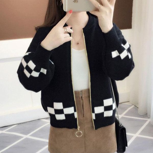 

knitted cardigan thick sweater autumn and winter short loose new coat, White