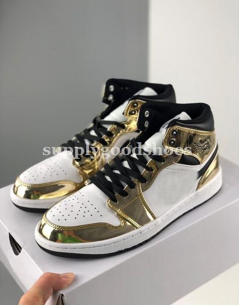

mid 1 2020 se metallic new gold mens basketball shoes 1s trainers sneakers sports des chaussures zapatos with box size 40-46, Black