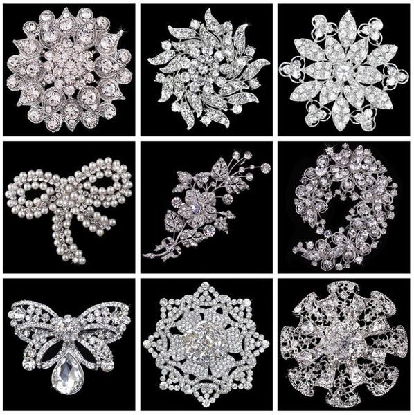 

bridal wedding brooch bouquet corsage flower bow mix styles hollow rhinestone wholesale sparkly crystal round fashion, Gray
