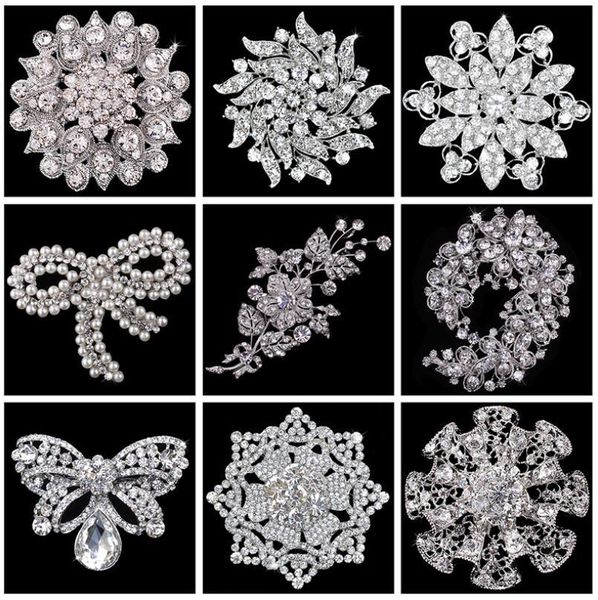 Nupcial casamento broche bouquet corsage flor arco mistura estilos oco strass venda de cristal de cristal brilhante