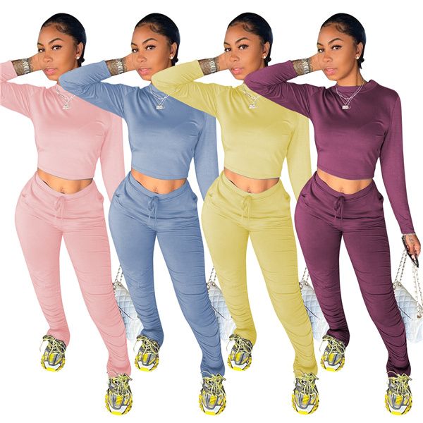 

women's tracksuits spring and summer new print simple fold fashion casual two piece set, Gray