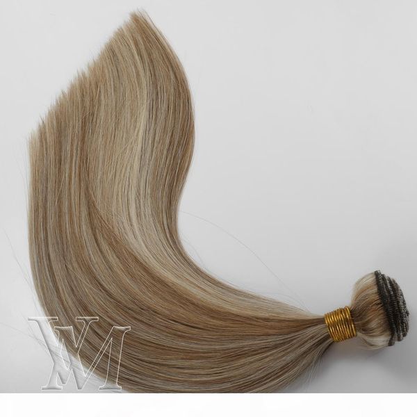 

european piano light brown platinum blonde double drawn 100g remy virgin weft 18 inch human hair extension, Black
