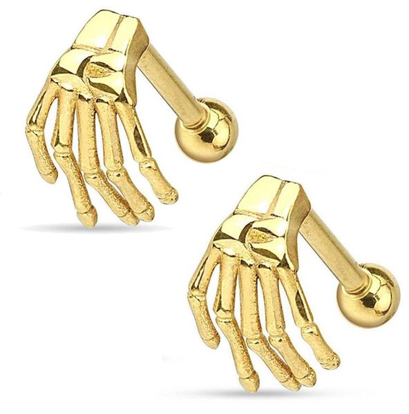 

modrsa 1piece black/gold stainless steel helix piercing punk eyebrow ear piercing ghost hand claw earrings body jewelry q bbyhuh, Silver