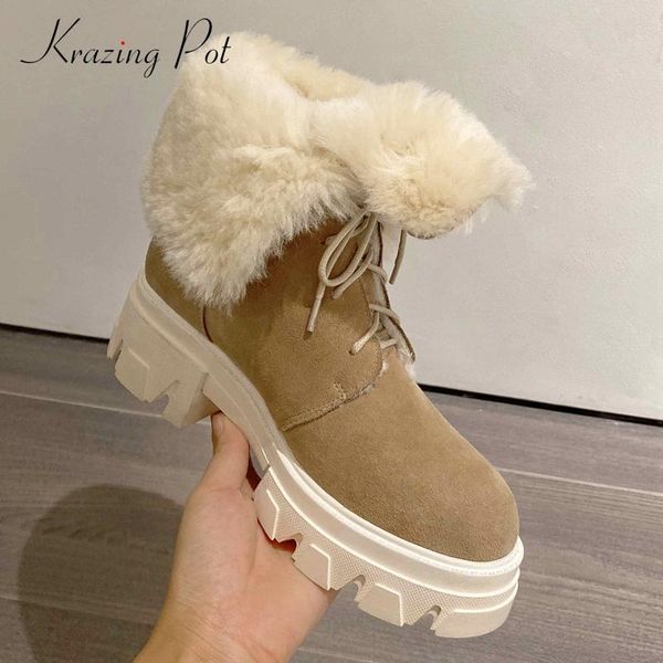 

krazing pot new arrival snow boots cow suede rhinestone handmade round toe thick high heel lace up young girls ankle boots l86, Black