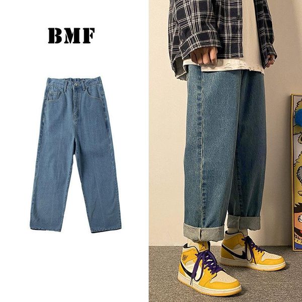 

men's jeans spring korean loose hip hop fashion plus size straight kpop couple casual denim trousers streetwear oversized clothes, Blue