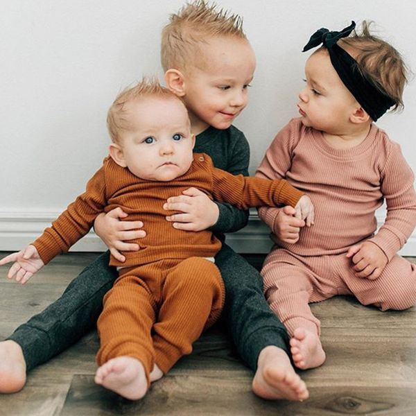 

baby clothing for boys and girls long sleeve t-shirt pants 2pcs kids clothes sets spring fall infant toddler outfits 4 colors, White