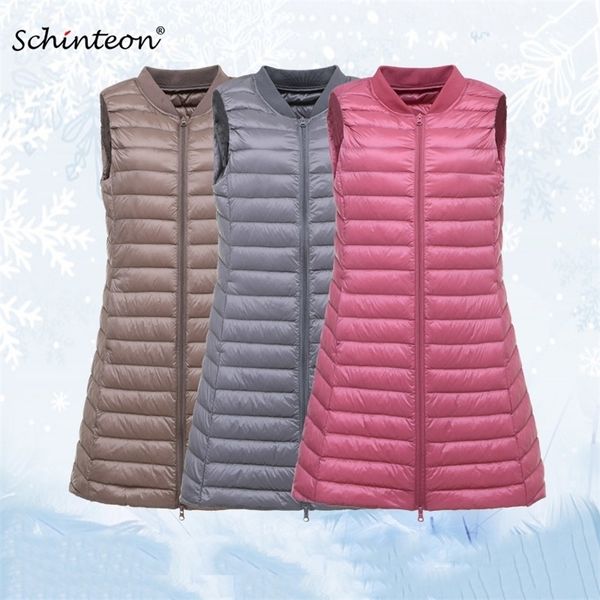 

schinteon women ultra light down vest casual baseball long slim waistcoat autumn winter bottoming gilet new arrival lj201021, Black