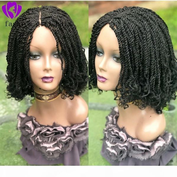

fashion style senegalese twist lace front wig short kinky twist wig natural braided wig with baby hair for africa women, Black;brown