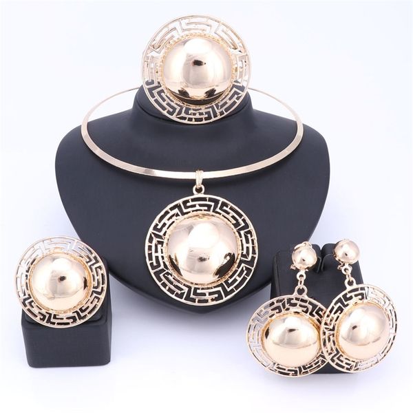 

wedding bridal jewelry sets for women necklace bracelet earrings rings gold color dubai african beads statement accessories 201222, Slivery;crystal