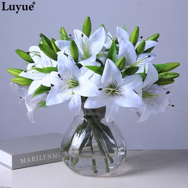 

decorative flowers & wreaths luyue 11pcs artificial lily wedding decoration flower lifelike bud pu foam elastic branch