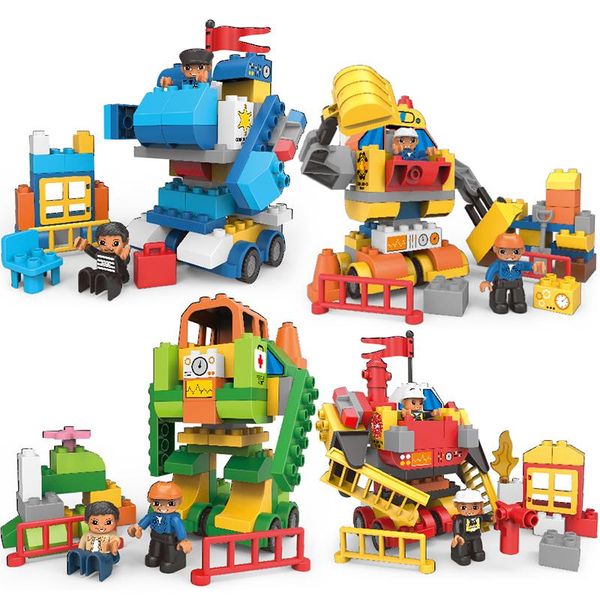 

huiqibao 4style diy big size city transformed robot building blocks duploe large police firefight engineer toys for children yxlxdb ly_bags