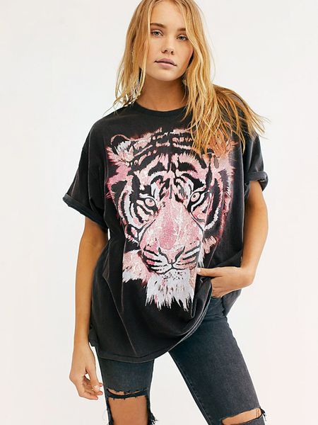 

2021 new boho tiger tees women summer short sleeve o neck fashion black tee casual vintage graphic t shirt blusa bpq4, White