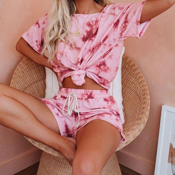 

2020 women's suit graffiti tie dye leisure sports home set two piece set, Gray