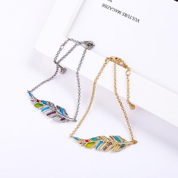 

anklets kiss me colorful enamel exquisite crystal feather bracelets for women party gifts two-tone alloy chain 2021 fashion accessories, Red;blue