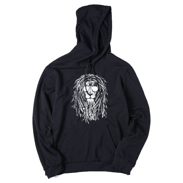 Coolmind Qi0124h Pamuk Karışımı Siyah Serin Aslan Baskı Erkekler Hoodies Kazak Rahat Polar Gevşek Moda Erkek Hoodies Şapka Erkek 201104