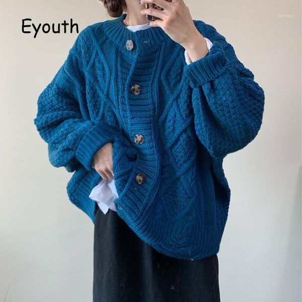

korean version of the lazy style knitted cardigan coarse woven twist sweater loose long-sleeved mid-length coat jacket women1, White
