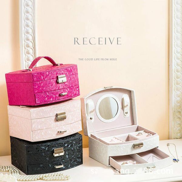

leaf pattern pu leather jewelry organizer double drawer jewelry gift boxes for jewellery collection high grade jewelry box wmtcie