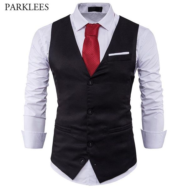 

mens suit vest 2020 sleeveless male waistcoat slim fit vest waistcoat business wedding classic colete masculino social blazer, Black;white