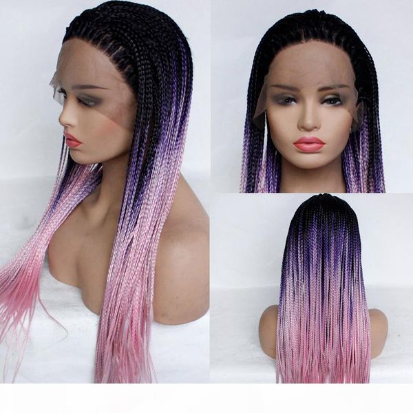 

braided ombre 3 tone lace front wigs synthetic hair heat resistant hair braided wigs for black women half hand tied