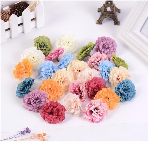 

10pcs/lot 5cm silk carnation artificial flowers head for wedding decoration home diy wreath scrapbooking fake flower cra jlltco