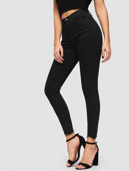 

high waist high stretch raw hem skinny jeggings p27z#, Blue