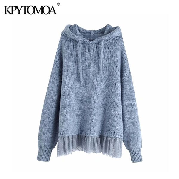 

vintage stylish patchwork loose knitted sweatshirts women fashion hooded long sleeve female pullovers chic y200915, Black