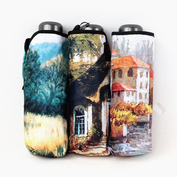 

mini pocket umbrella women oil painting umbrella windproof folding umbrellas for men compact rain female umbrella sunshade wmtvmn xhhair