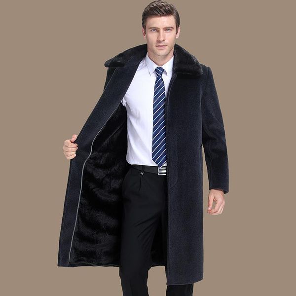 

men's wool & blends high grade overcoat for the middle aged and elderly, Black