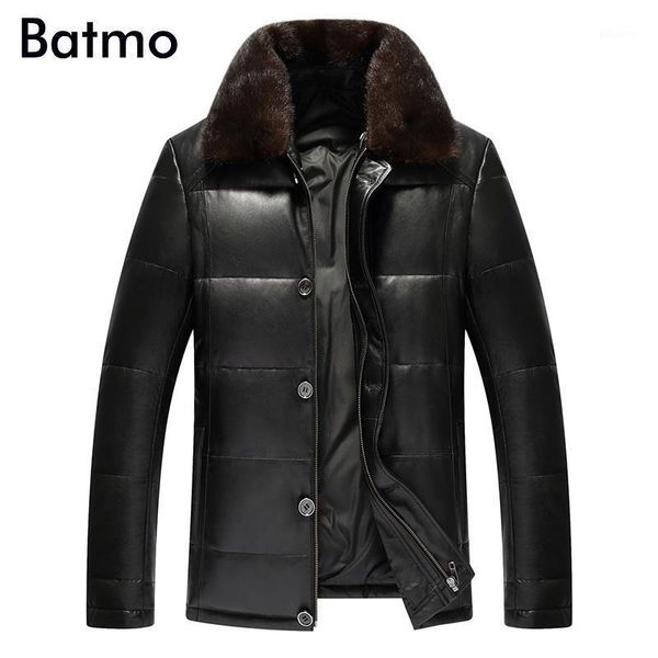 

batmo 2020 new arrival winter detachable mink collar sheepskin thick duck down jacket men,leather men ,size l-4xl1, Black