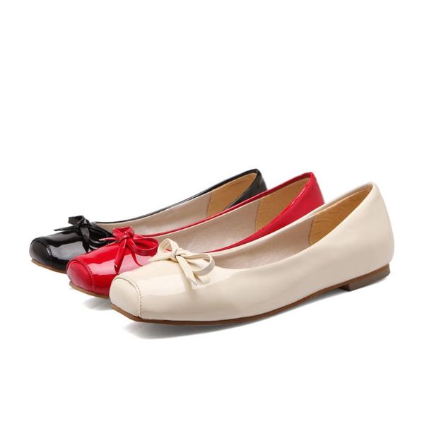 

pqecfs big size 30~50 2020 spring & autumn fashion sweet women bowtie square toe flats 3 colors, Black