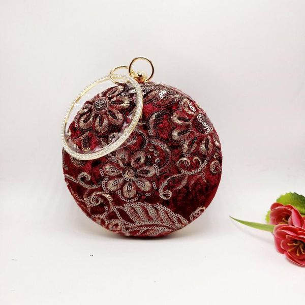

velvet sequins women evening bag round shaped diamonds metal small clutch purse with chain shoulder handbags for wedding a7371