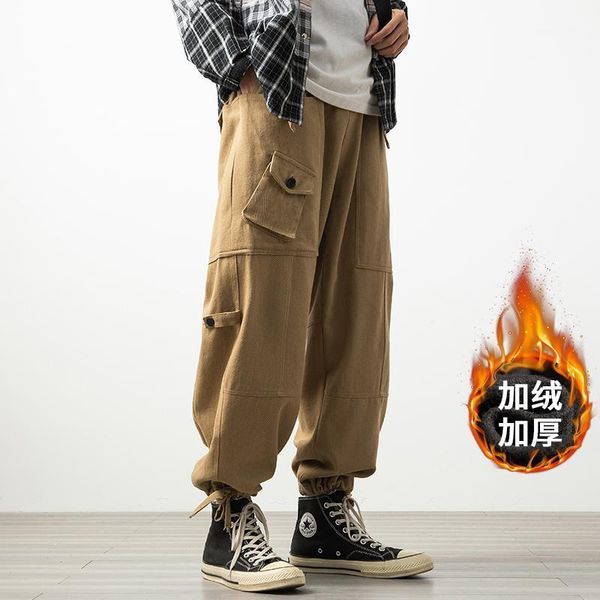 

men's pants men's winter quality warm overalls joggers plus velvet thick men sweatpants streetwear fleece trousers pant1, Black