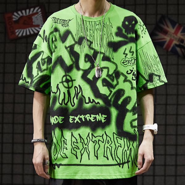 

hip hop japan t-shirt men women summer cool tshirt streetwear casual loose punk t shirts loose high street t shirt male, White;black