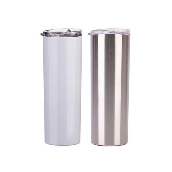 

diy сублимации жары тощий 20oz нержавеющей стали тонкий изолированный массажер straight кубок белого пива кофе кружки dhf2363