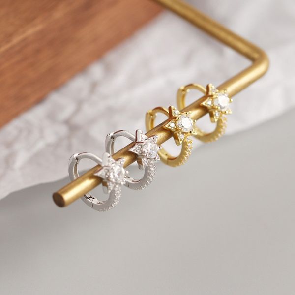 

februaryfrost brand designer 100% 925 sterling silver small zircons stars stud earrings for women fashion designer women's lovely earri, Golden;silver