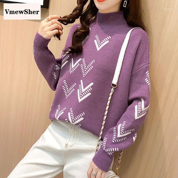 

vmewsher new jacquard pullover knitted sweater women autumn winter mock collar jumper elegant soft bottoming knitwear 20201, White;black