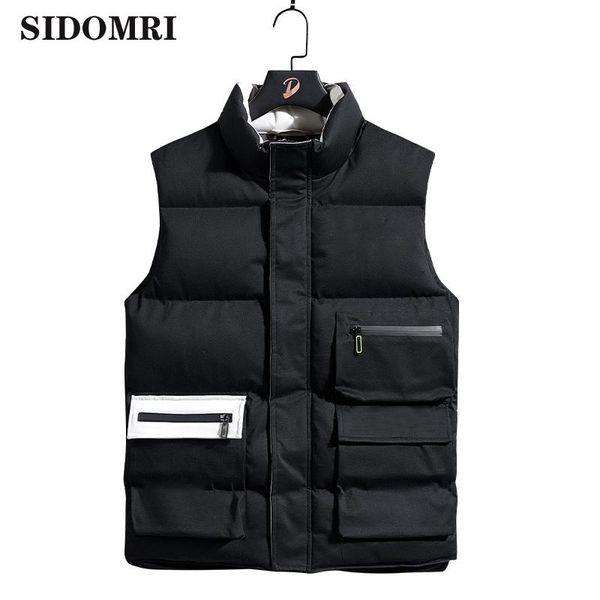 

мужчины куртка жилет зима и осень твердый жилет без рукавов тенденции моды карман дополнительные толстые теплые пальто, Black