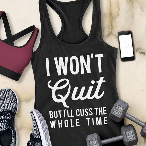 

vest i linen wont quit but ill cuss workout tank good vibes summer fashion funny casual sleeveless tee, White