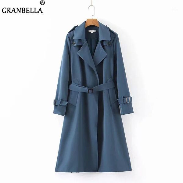 

ladies' trench coat elegant blue front open cardigan trench coat with belt women chic long windbreaker manteau femme1, Tan;black