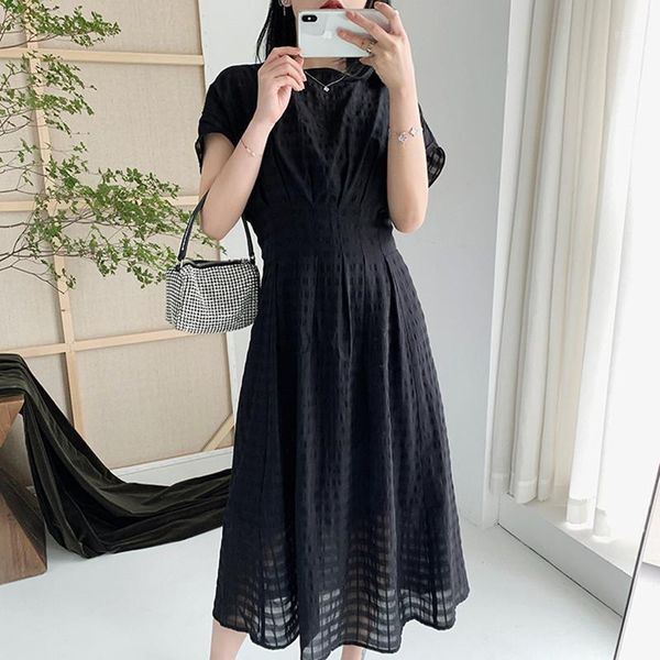 

women black midi dress plaid two-piece set high waist spring summer female casual dress1, Black;gray
