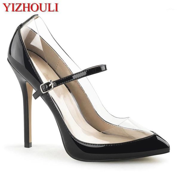 

shopping work using 12 cm super heels, party stage shoes, transparent vamp heels1, Black