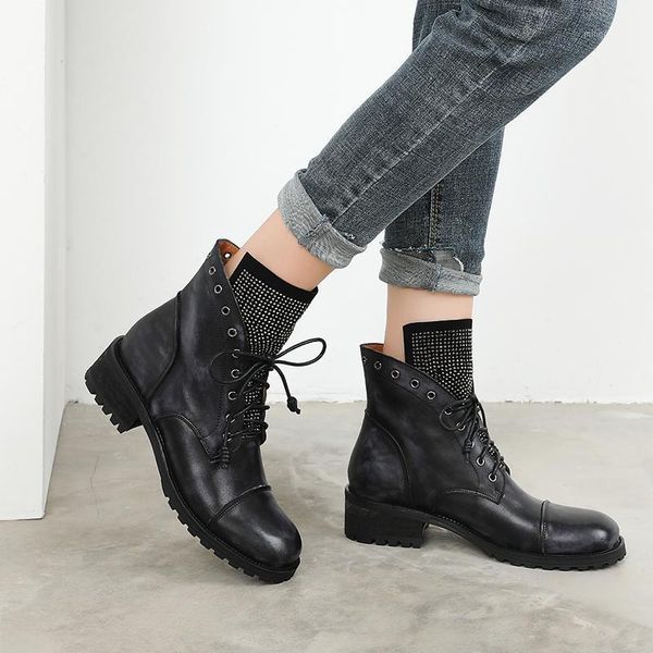 

boots perixir black women genuine leather gothic chunky high heel female punk ankle lace-up motorcycle1