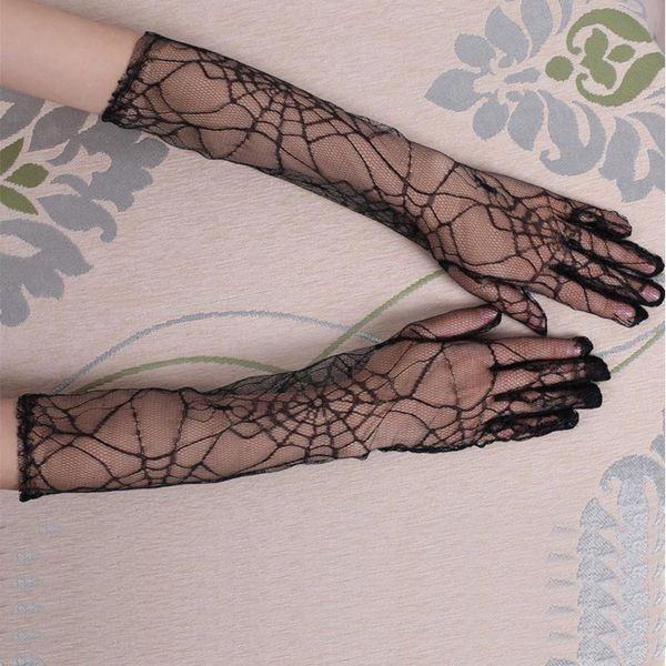 

unique spider net wedding gloves lace guantes transparentes black tulle women party cosplay dress gloves summer lady mitten h qylbcm, White