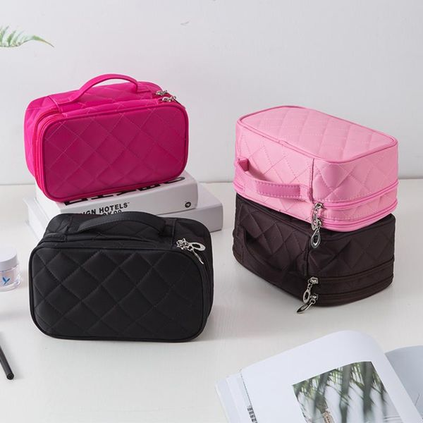 

cosmetic bags & cases nylon make up bag diamond-pattern box travel large capacity multi-room portable toiletries pack 2 layers l / s