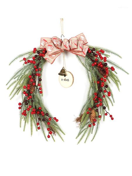 Decorações de Natal Wreath Wall Wall penduradas por porta de ferradura pe Red Fruit Bell Bow Garland Homes Tree Decoration Garland1