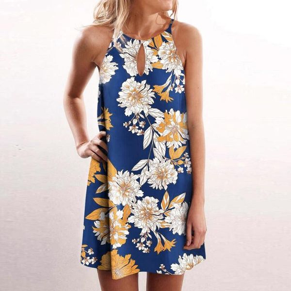 

casual dresses summer halter floral print mini dress 2021 vintage sleeveless beach party short for women vestidos#w3, Black;gray