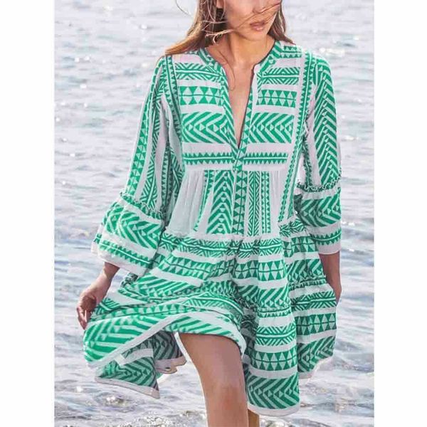

2021 moda feminina bomio floral solto mini cocktail festa praia mais magro alargamento manga frias vestido de vero dcr4, Black;gray