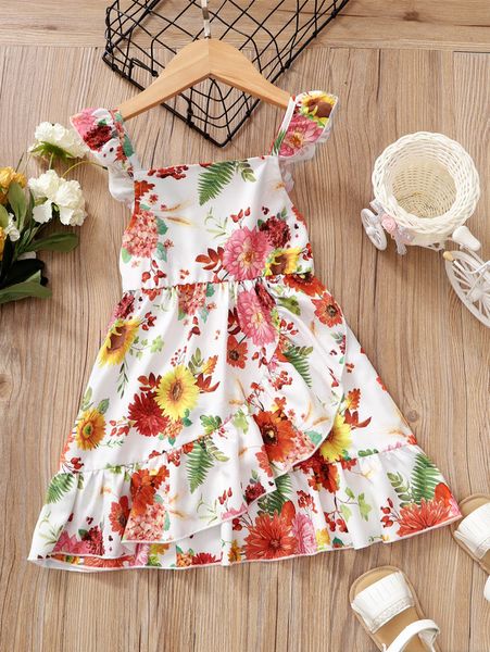 

toddler girls floral print ruffle trim cami dress she, Red;yellow